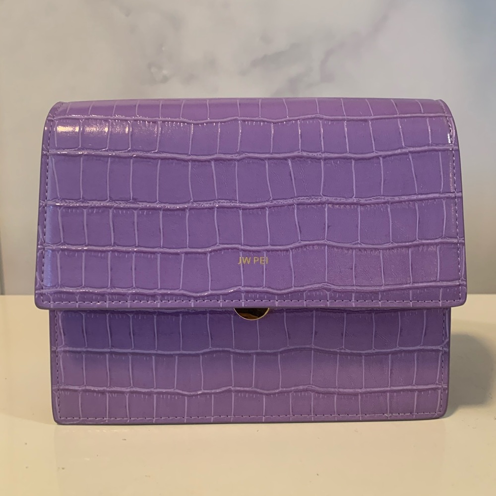 JW Pei Mini Flap Bag- Purple Faux Croc